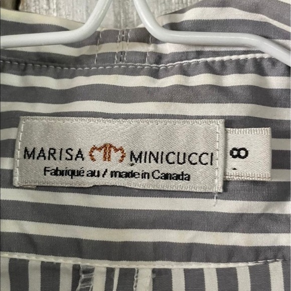 Marisa Minicucci gray & white striped cropped blouse zipper back - Picture 3 of 10